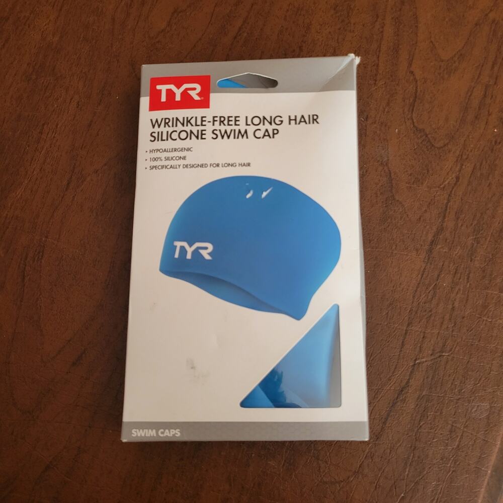 TYR Long Hair Wrinkle Free Silicone Swim Cap for Athletes Blue New, sealed